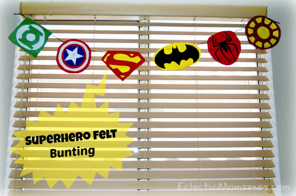 Inexpensive superhero party and room decor- Superhero Felt Bunting