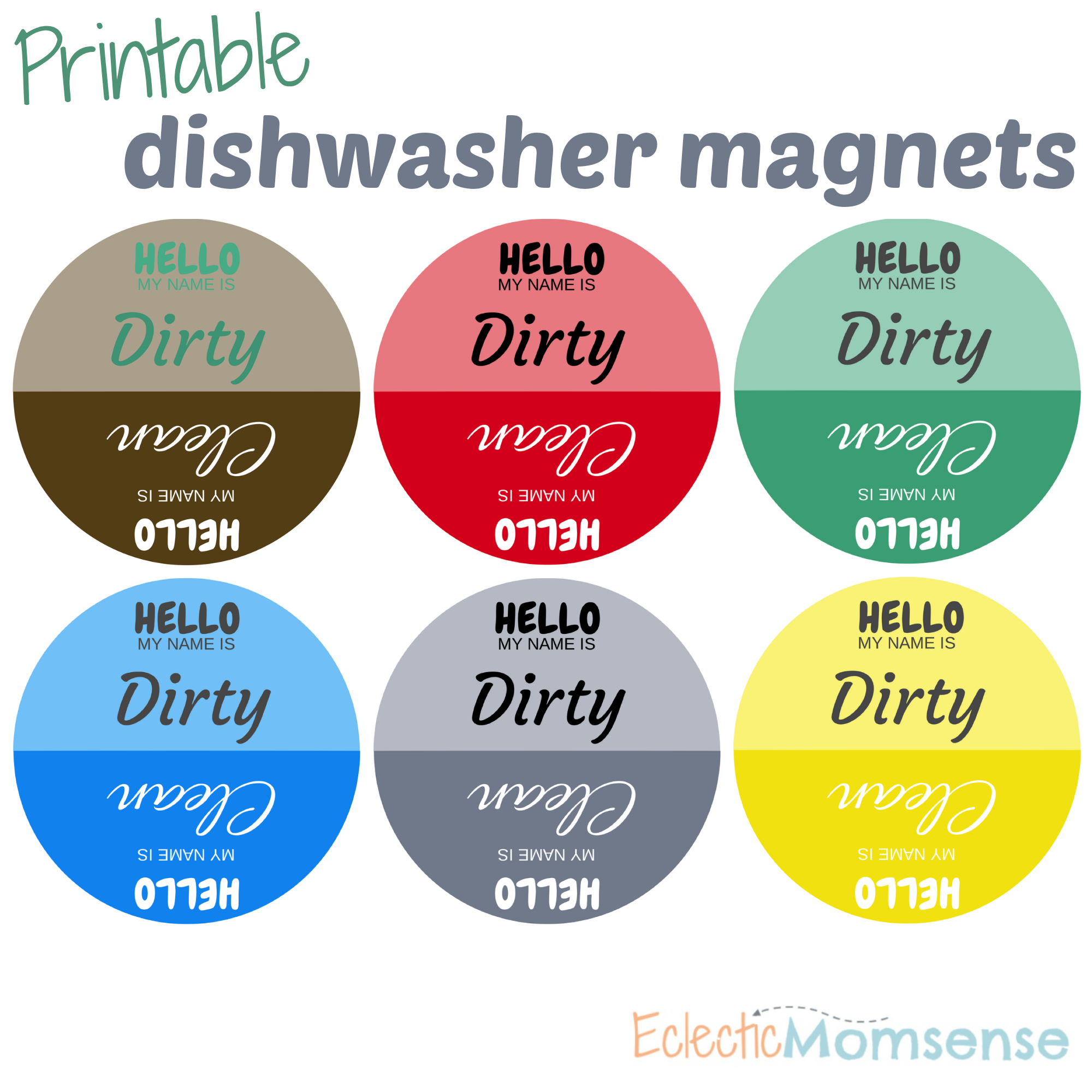 Printable Dirty or Clean Dishwasher Magnet Eclectic Momsense