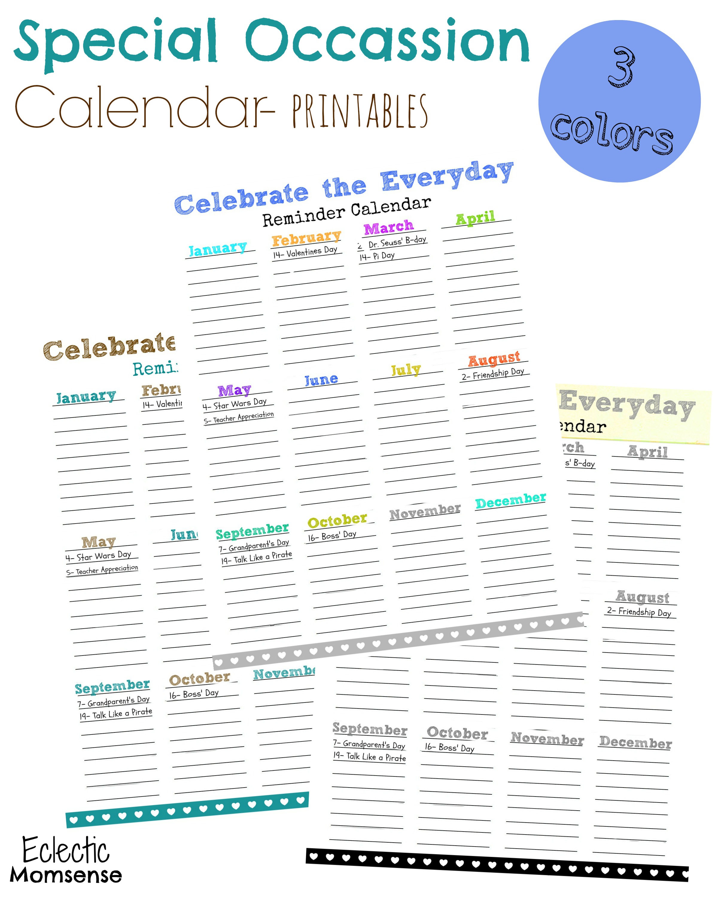 Celebrate the Everyday Printable Send a Card Calendar Eclectic Momsense