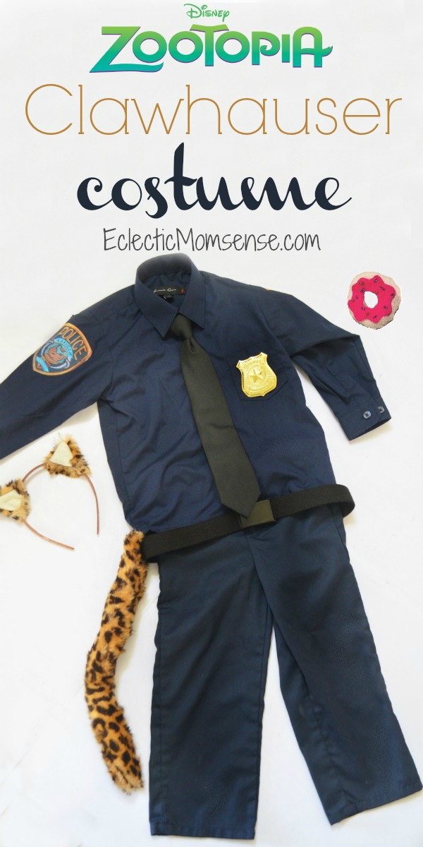 Officer Clawhauser costume with pink sprinkle donut.