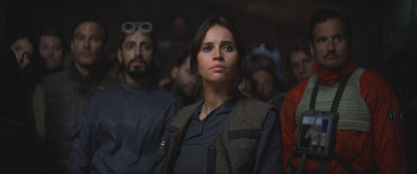 Rogue One: A Star Wars Story..Jyn Erso (Felicity Jones) in foreground, Bodhi Rook (Riz Ahmed) in background..Ph: Film Frame..Copyright 2016 Industrial Light & Magic, a division of Lucasfilm Entertainment Company Ltd., All Rights Reserved