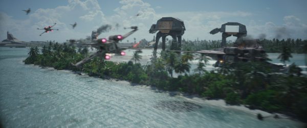 Rogue One: A Star Wars Story..X-Wing and U-Wing versus AT-ACTs..Photo credit: Lucasfilm/ILM..©2016 Lucasfilm Ltd. All Rights Reserved.