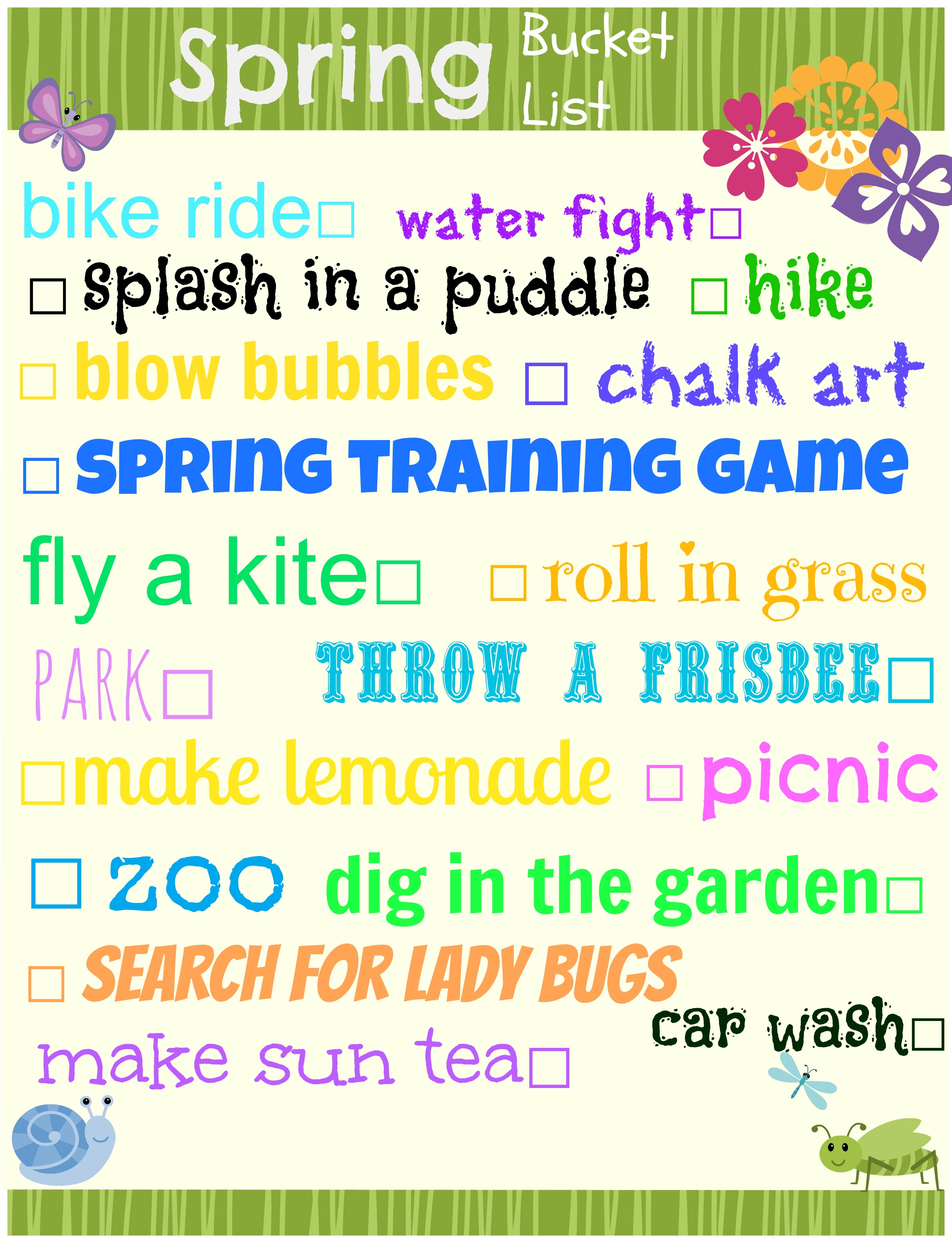 Eclectic Momsense- Spring Bucket List printable