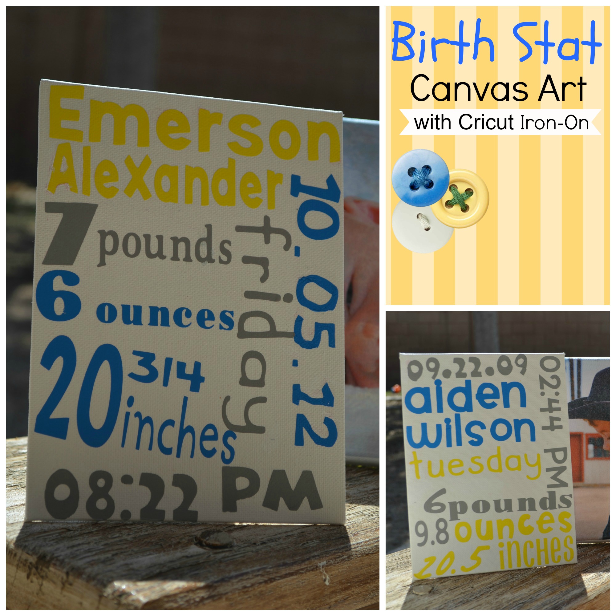 Eclectic Momsense- Birth Stat Canvas Art with Cricut Iron-On