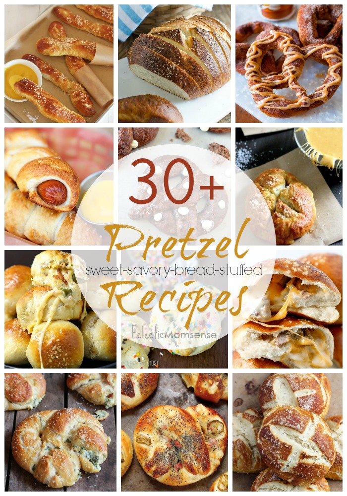 30+ savory, sweet, bread, and stuffed pretzel recipes.
