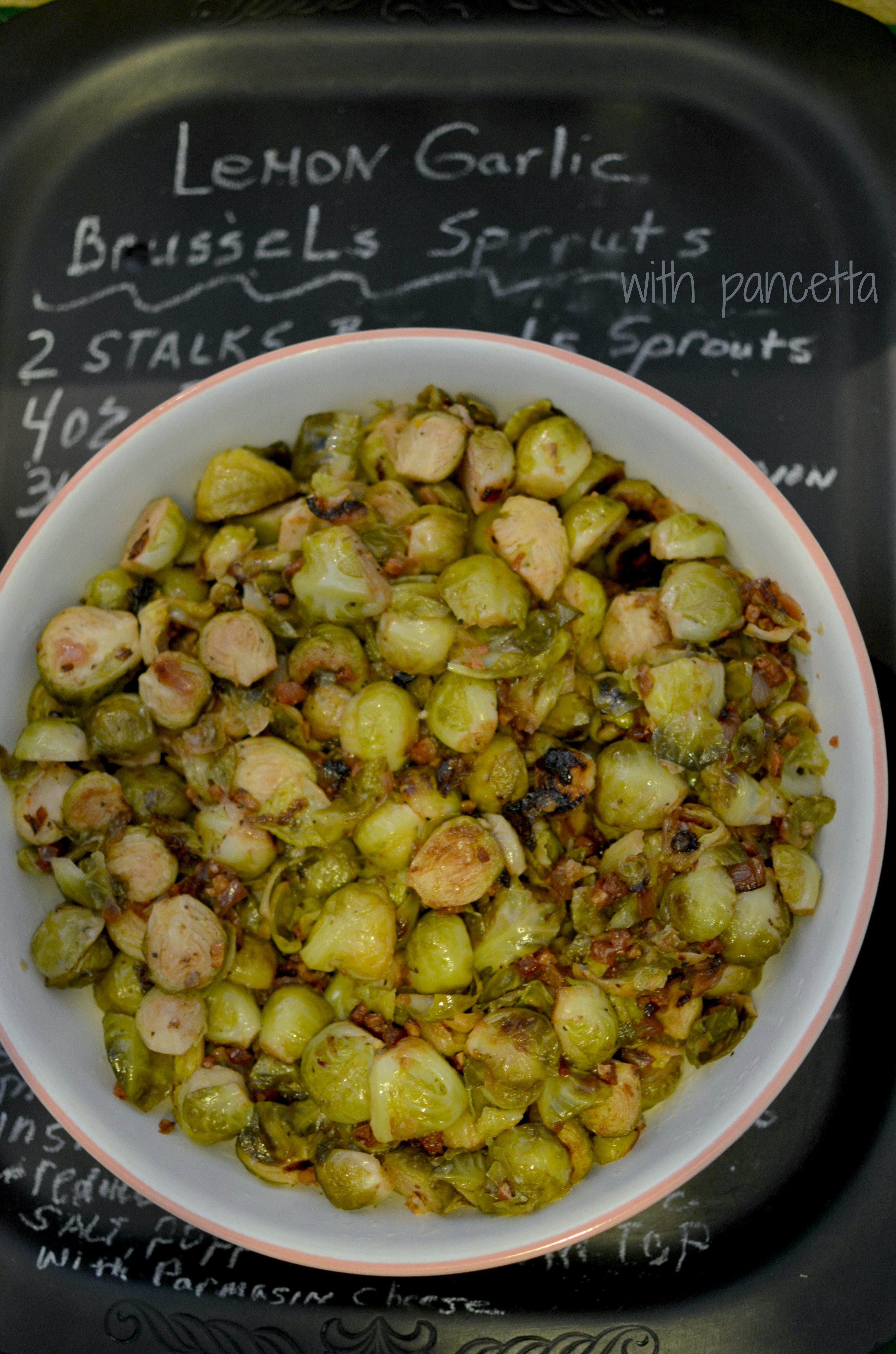 Lemon Herb Brussels Sprouts with Pancetta #recipe #sidedish