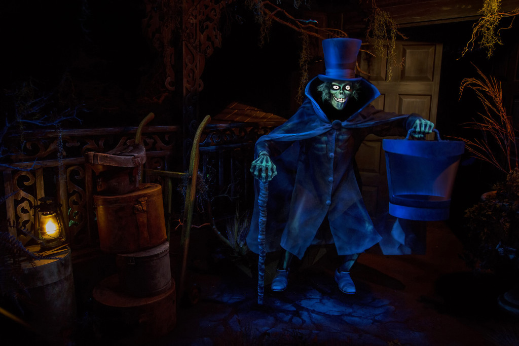 The Hatbox Ghost reappears in the Haunted Mansion at Disneyland Park in Anaheim, Calif. This legendary figure briefly materialized around the opening of the attraction in 1969 and has found a new home looming over guests as they enter the cemetery. #Disneyland60