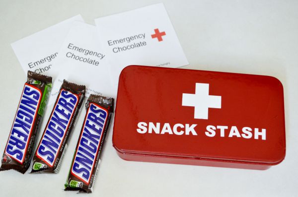 Emergency Chocolate & Snack Stash Tin | Printable SNICKERS® candy wrappers. [ad] #EatASnickers