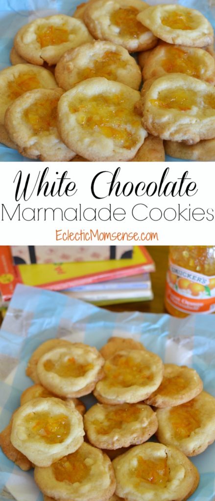 Orange Marmalade Thumbprint Cookies- Delicious white chocolate chip cookie with a spoonful of Orange Marmalade.