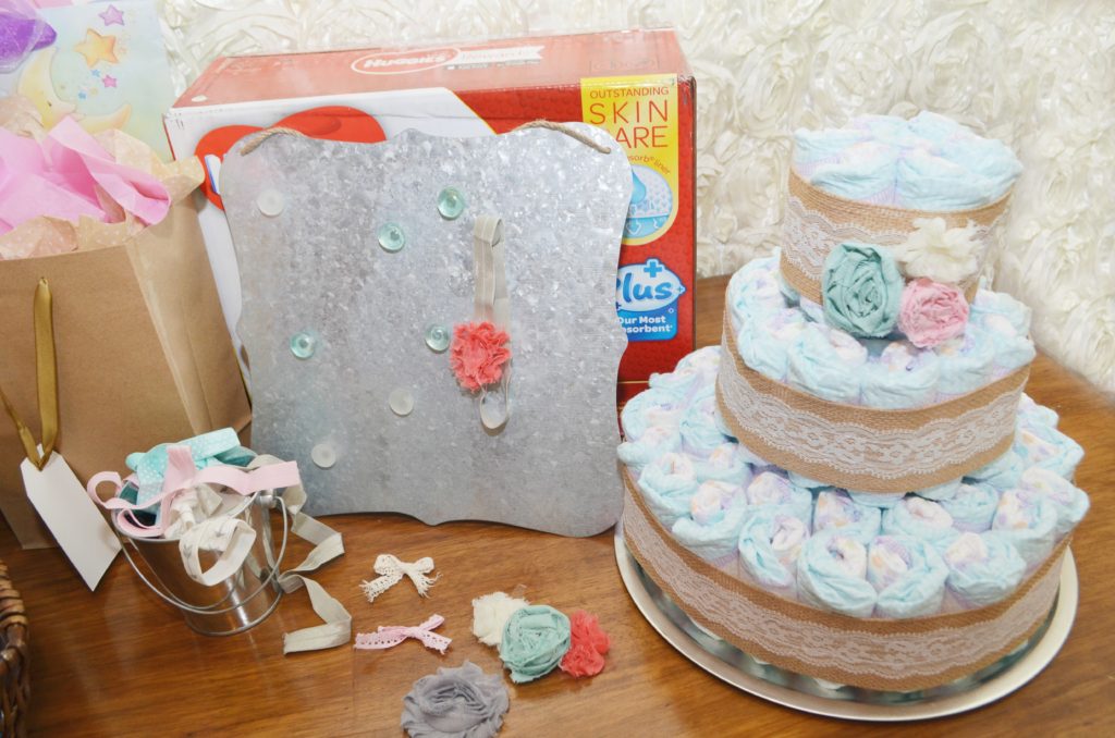 DIY Vintage Lace & Burlap Diaper Cake + Shabby Chic Baby Shower. AD @Costco #SuperAbsorbent