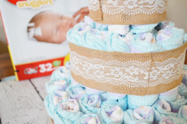 DIY Vintage Lace & Burlap Diaper Cake + Shabby Chic Baby Shower. AD @Costco #SuperAbsorbent