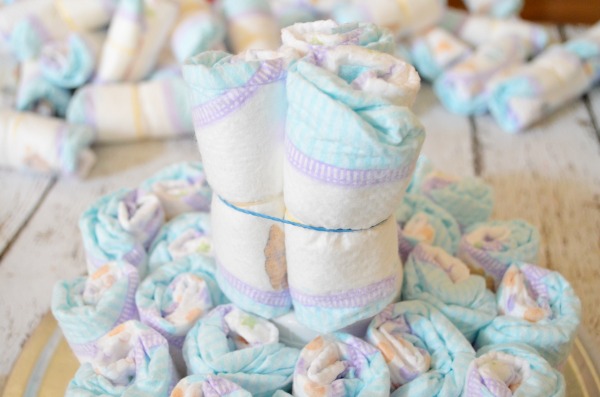 DIY Vintage Lace & Burlap Diaper Cake + Shabby Chic Baby Shower. AD @Costco #SuperAbsorbent