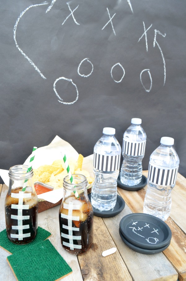It's game time! Checkout these easy football coasters and DIY drink containers. #ad #HandsOnCrafty