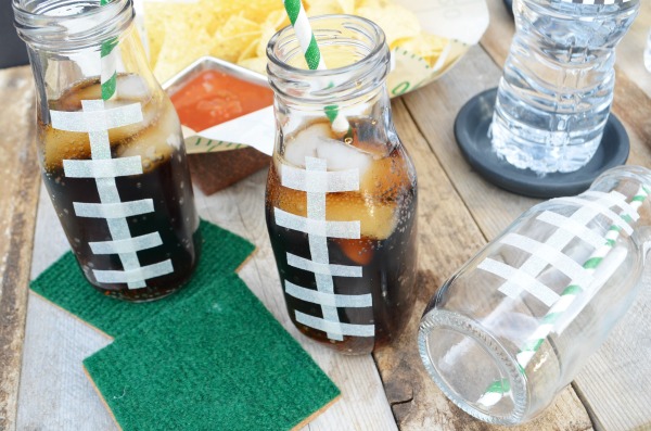 It's game time! Checkout these easy football coasters and DIY drink containers. #ad #HandsOnCrafty