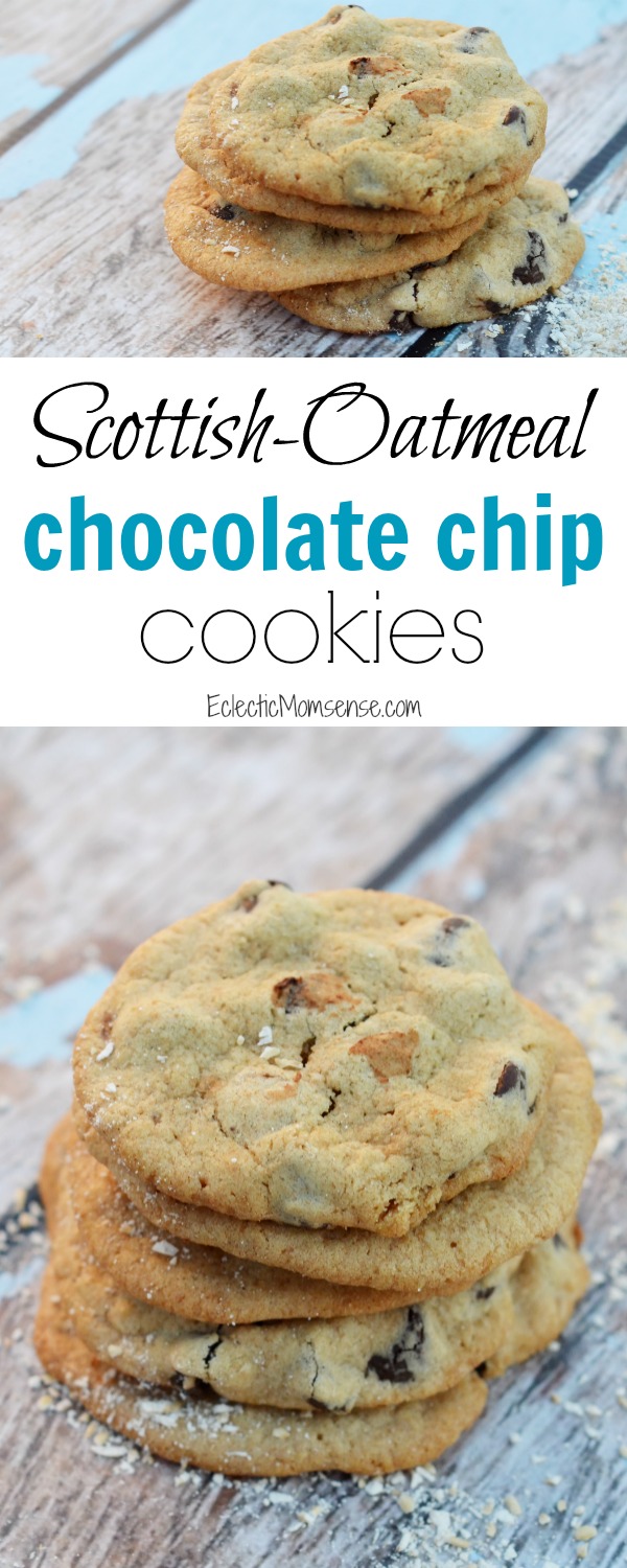Easy oatmeal chocolate chip cookies with a simple ingredient, Scottish oatmeal.  
