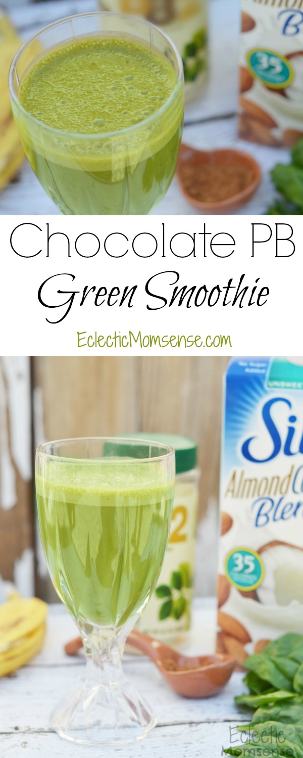 Chocolate Peanut Butter Green Smoothie- cooking with almond milk, benefits of almond milk, protein in almond milk, smoothies with almond milk, 