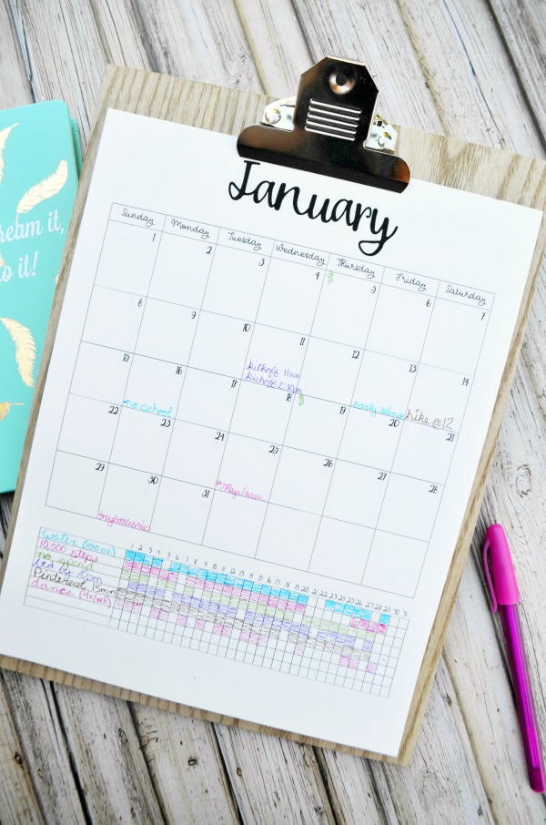 Printable Calendar with Habit Tracking.