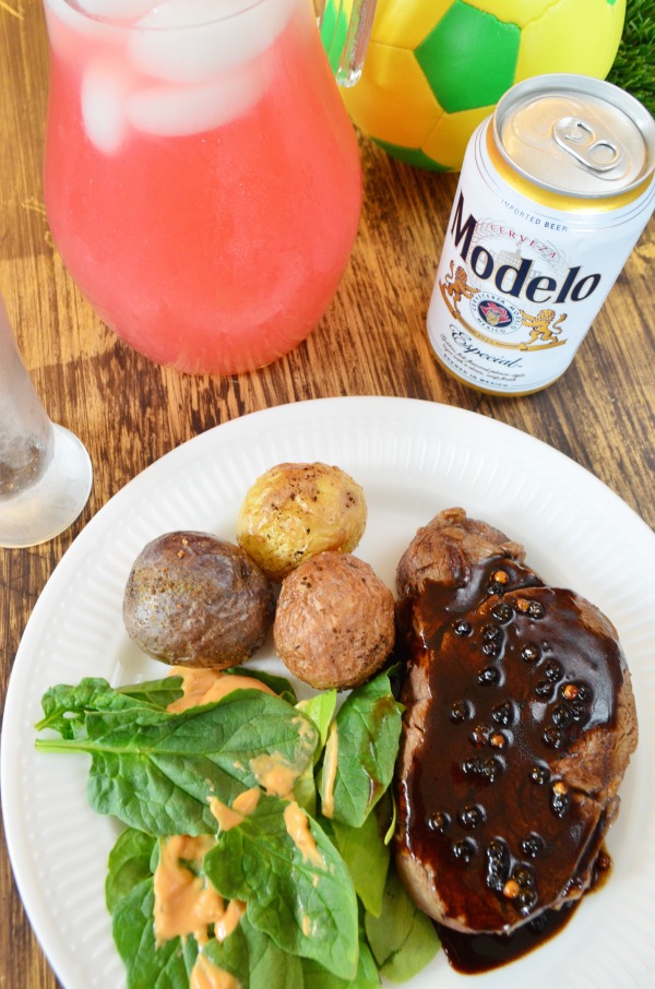 Beer Infused Steak with Peppercorn Pan Sauce