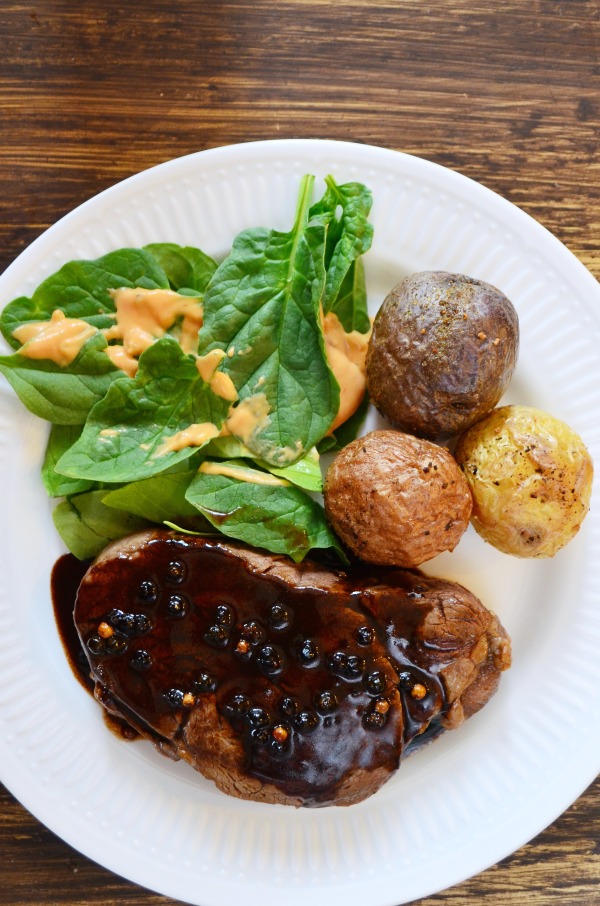 Beer Infused Steak with Peppercorn Pan Sauce