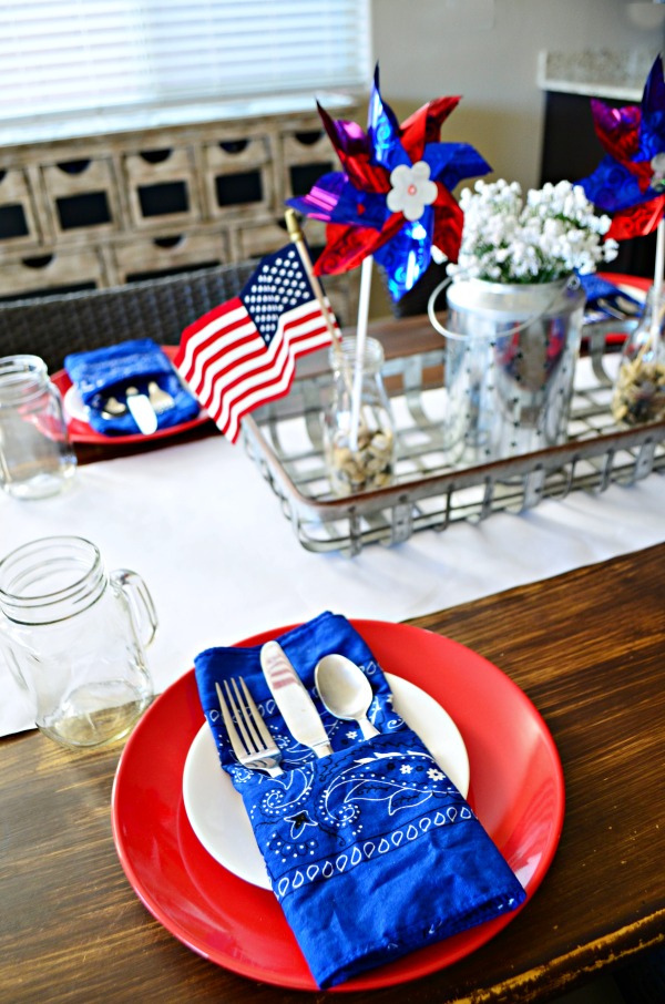 Red, White, and Blue Farmhouse Table Decor