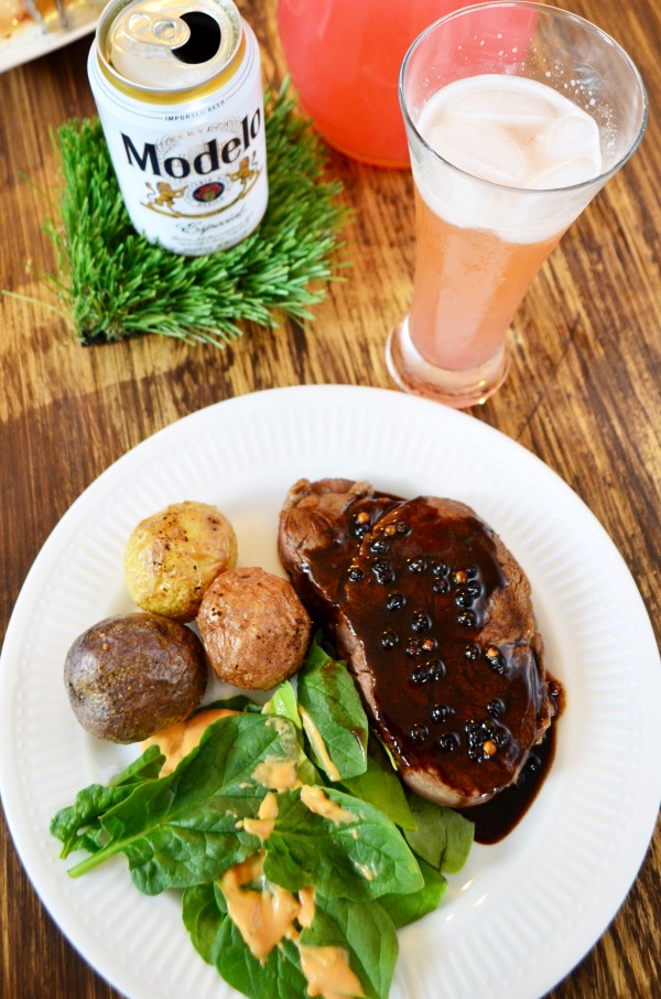 Beer Infused Steak with Peppercorn Pan Sauce