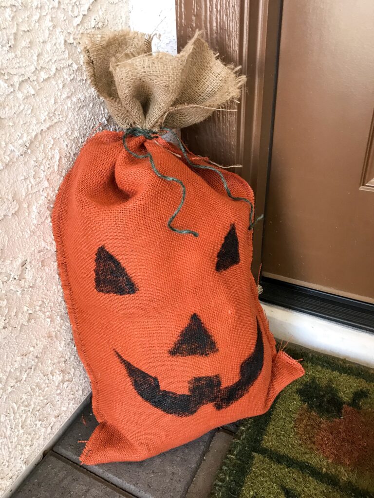 Burlap jack o’lantern sack